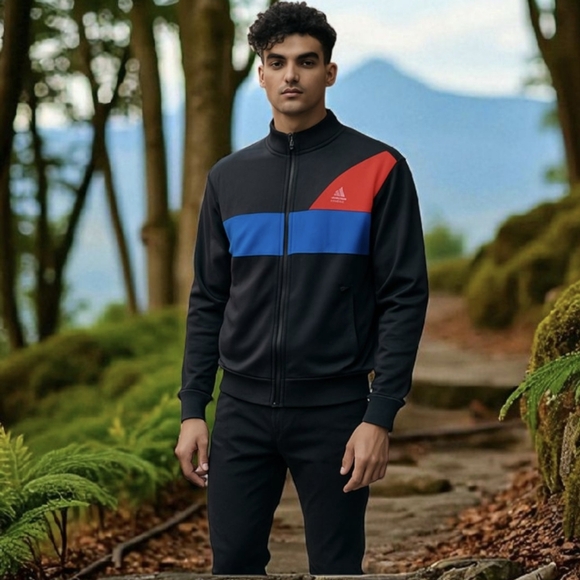 Vtg Le Coq Sportif Black and Red Zip Up Track Jacket with Sporty Design Sz M - Picture 1 of 10